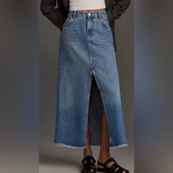 Pilcro Dresses & Skirts - Anthropologie Pilcro Midi Front Slit Denim Maxi Skirt Summer Wash Size 8 NWT